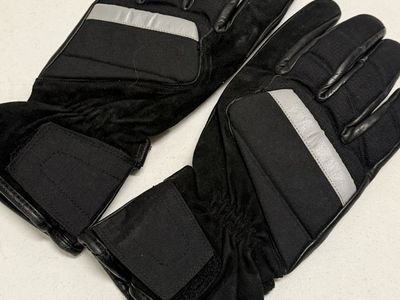 BMW Black Leather Winter Gloves with Reflective Stripe & Velcro Strap
