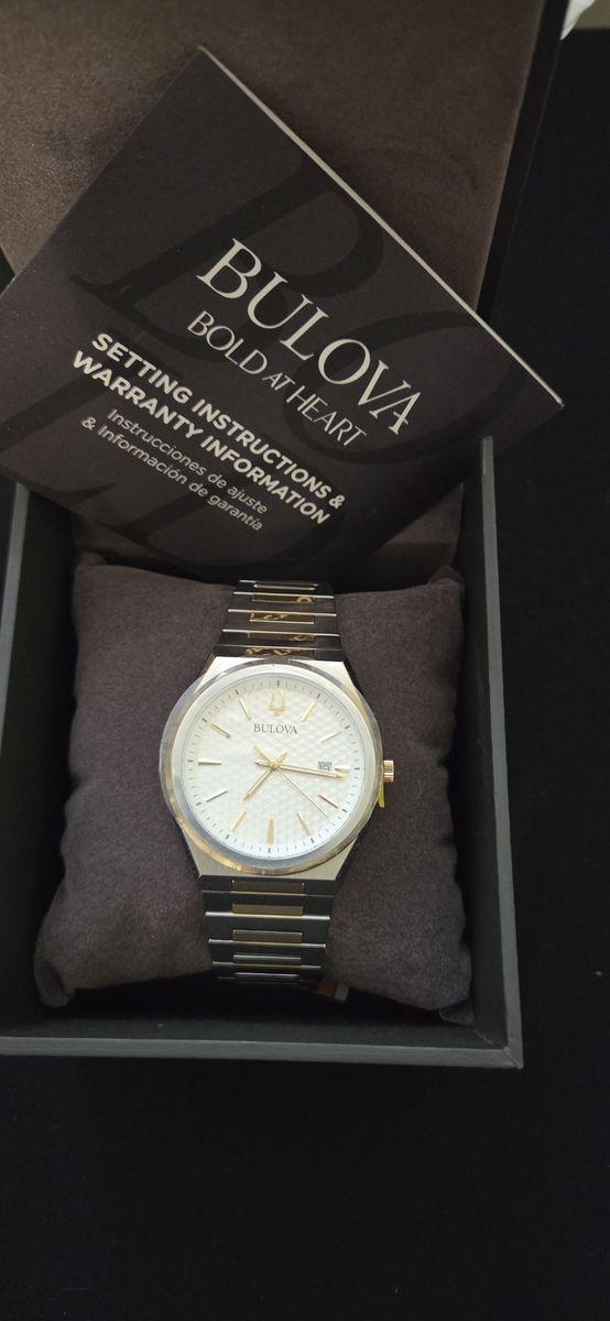 Bulova 97D116 Two-Tone Silver & Gold Watch - NEW - White Waffle Dial