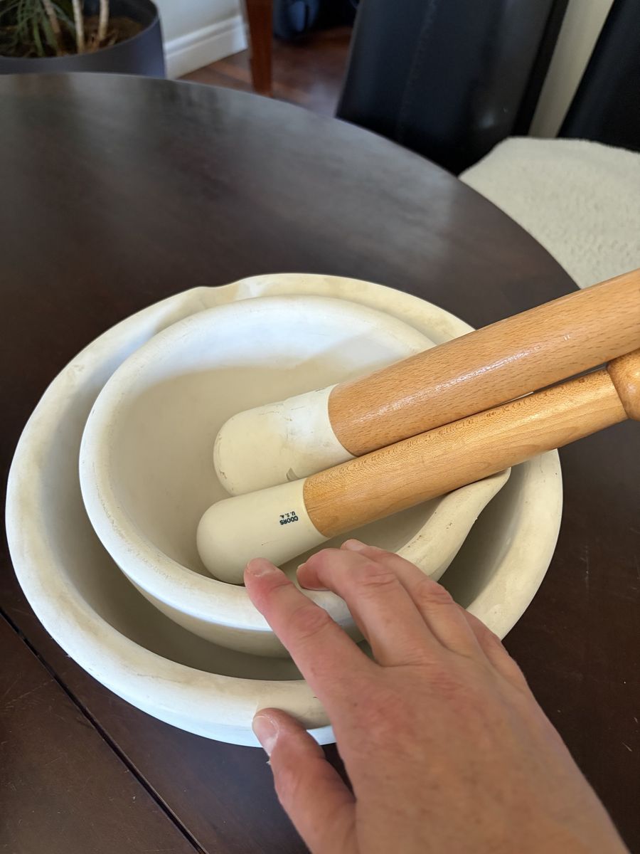 Vintage Porcelain Mortar and Pestle Sets - Nested Pair