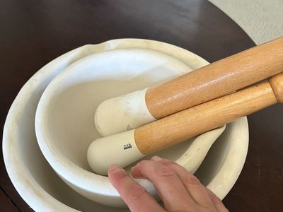 Vintage Porcelain Mortar and Pestle Sets - Nested Pair