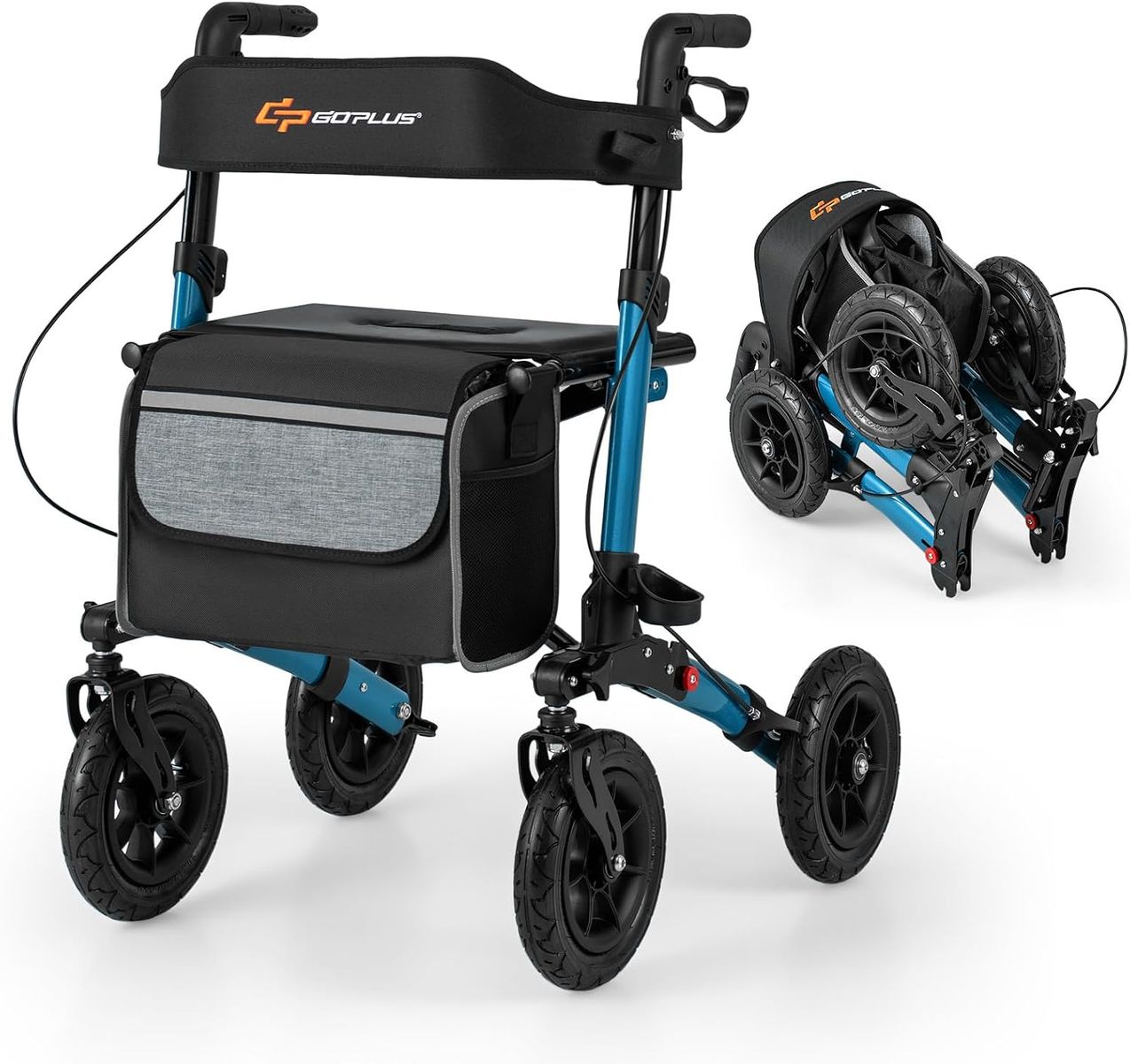 NEW Walkers for Seniors with Seat, 2 in 1 Folding Rolling Rollator Walker with 9" Pneumatic Tires
