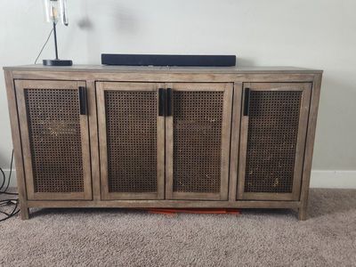 Cane Door Wood TV Stand / Media Console Cabinet