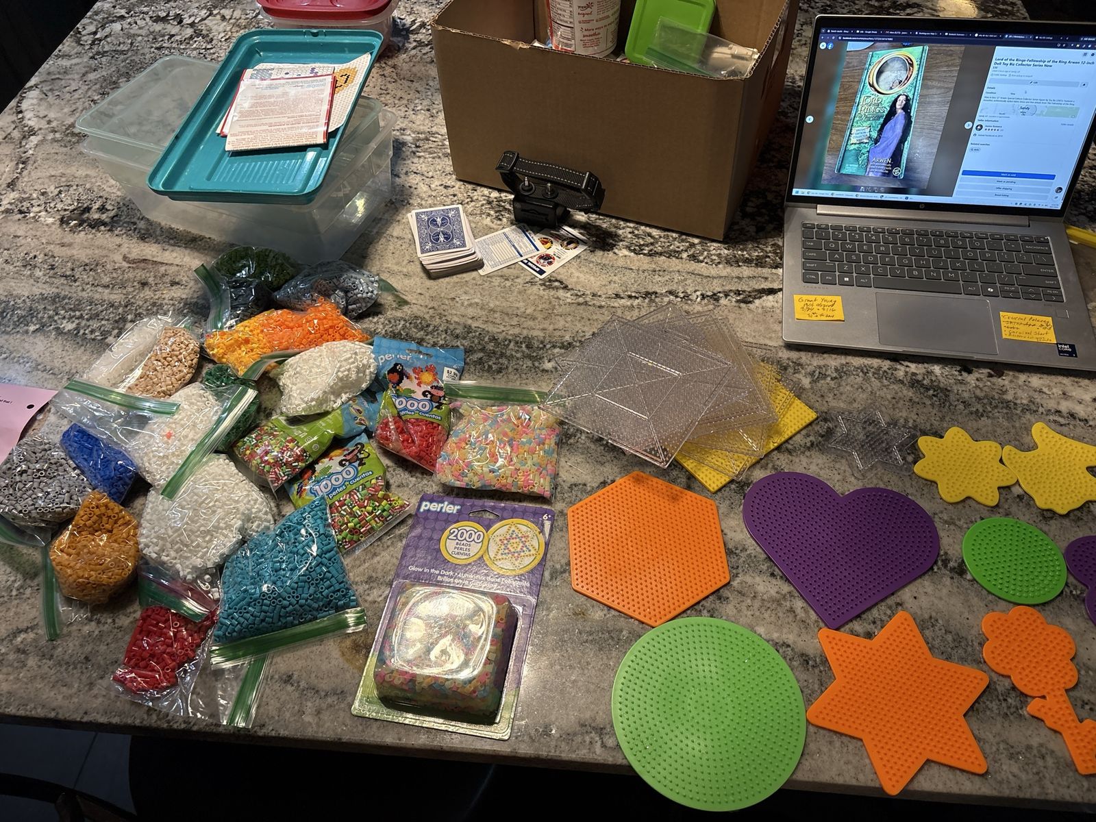 Perler Bead Craft Kit Lot with Pegboards and Assorted Colors