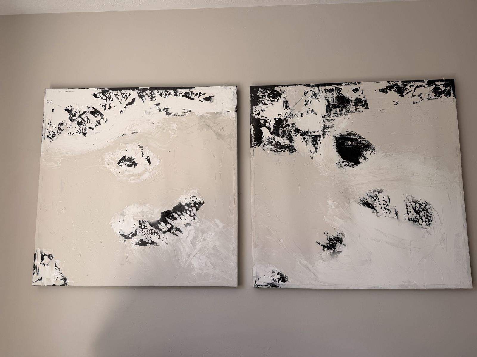 Abstract Black and White Textured Canvas Wall Art - Set of 2, 38" x 38" Each