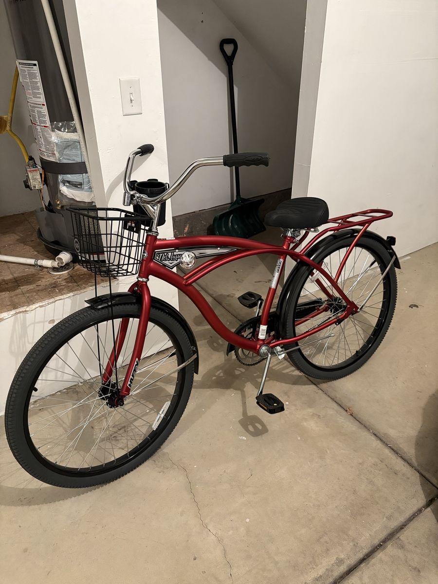 Red Cruiser Bike with Basket & Cupholder