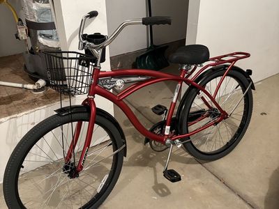 Red Cruiser Bike with Basket & Cupholder