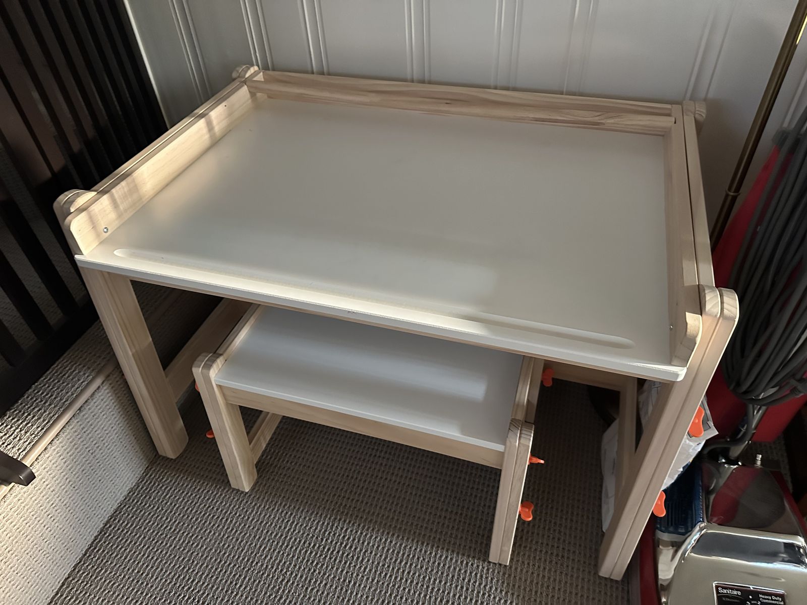 Kids Wooden Art Desk and Bench Set with Light Top