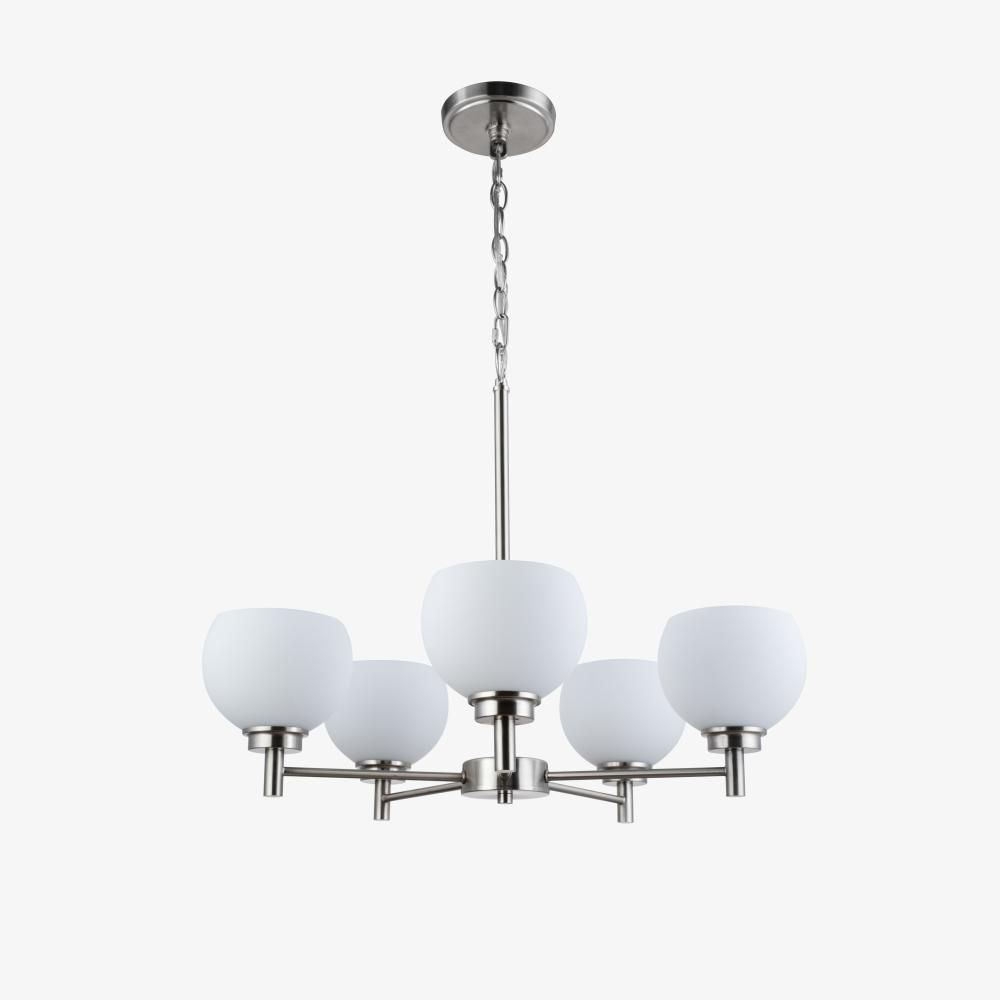 Modern 3 Light Chandelier NIckel Finish Frosted Round Glass