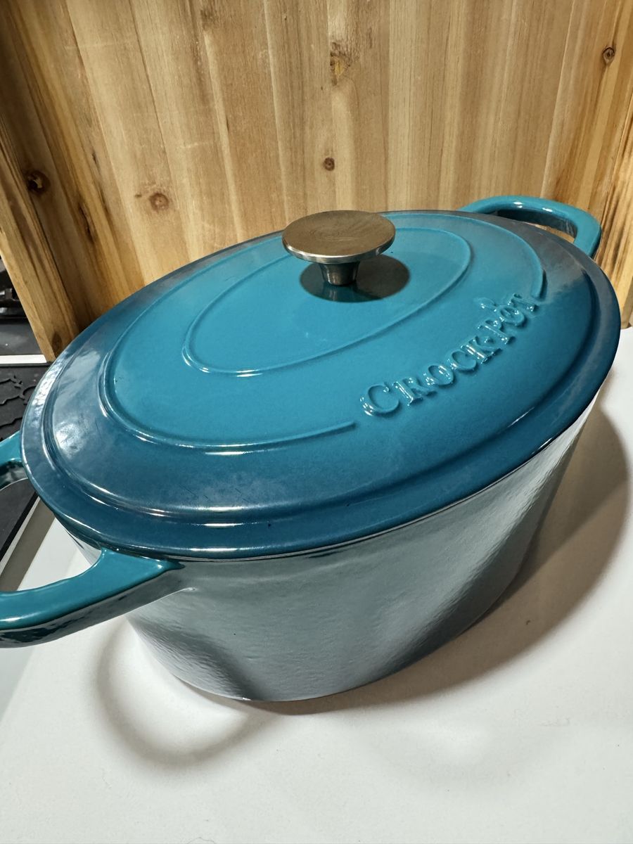 Crock-Pot 7 Quart Oval Enamel Cast Iron Covered Dutch Oven Slow Cooker, Teal $24