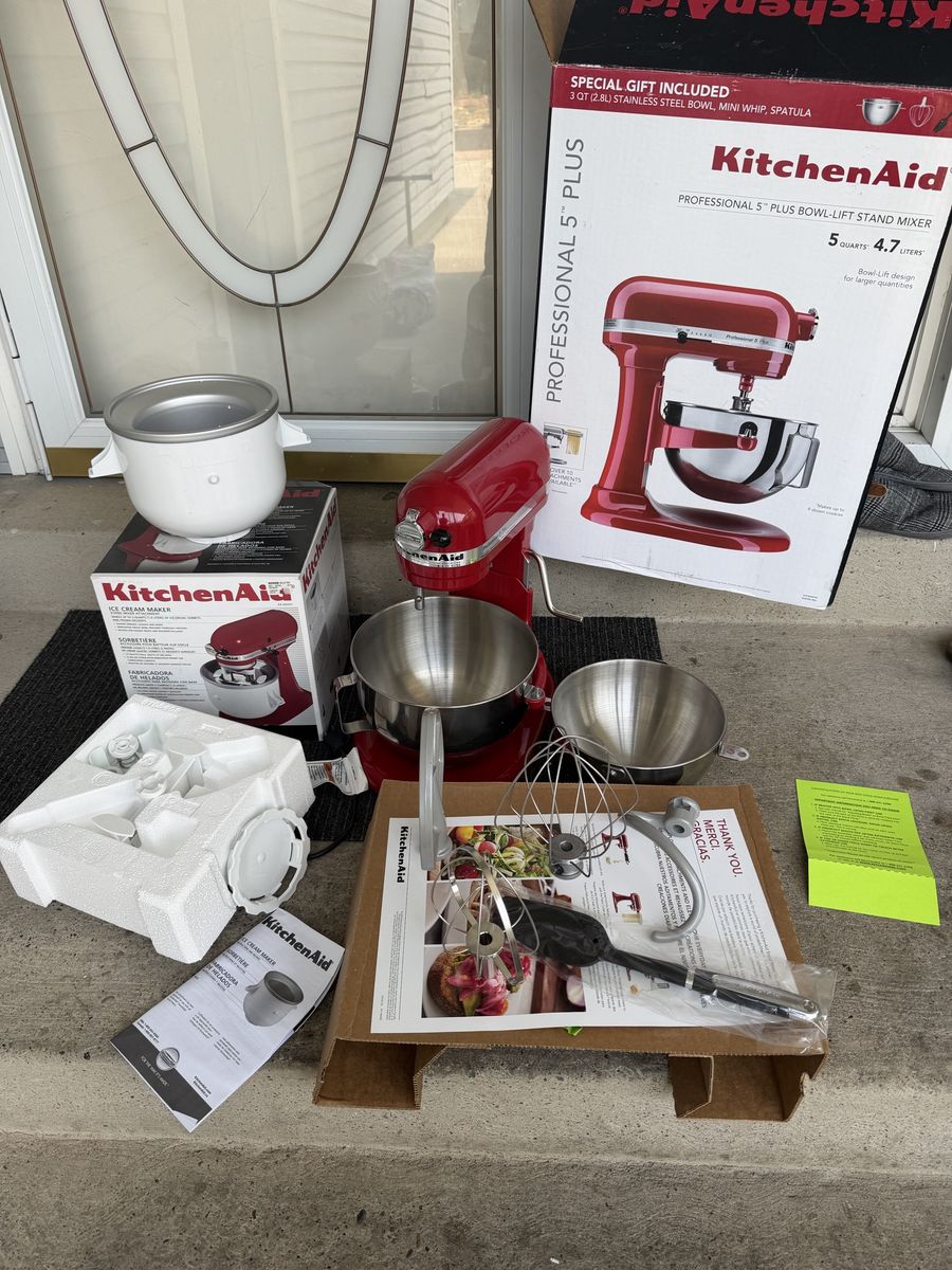 KitchenAid Professional 5 Plus 5-Quart Stand Mixer Empire Red w/ Ice Cream Maker Attachment