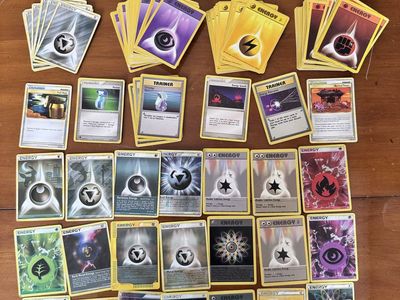 Large Lot of Pokemon Energy and Trainer Cards Mixed Sets