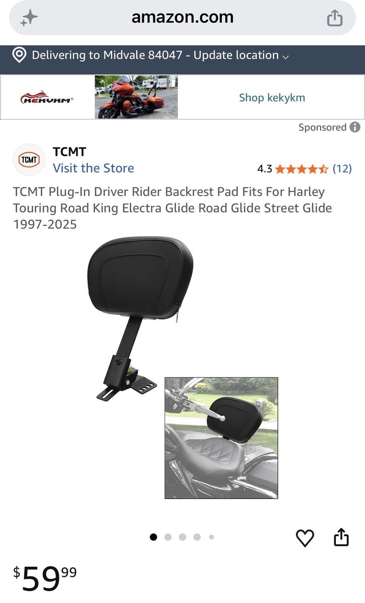 Brand new! Harley Touring Road King Electra Rider Backrest