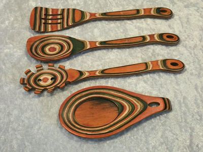 Brodark Pakkawood Cooking Utensil S⁸et with Spoon Rest 4 Piece Multicolor