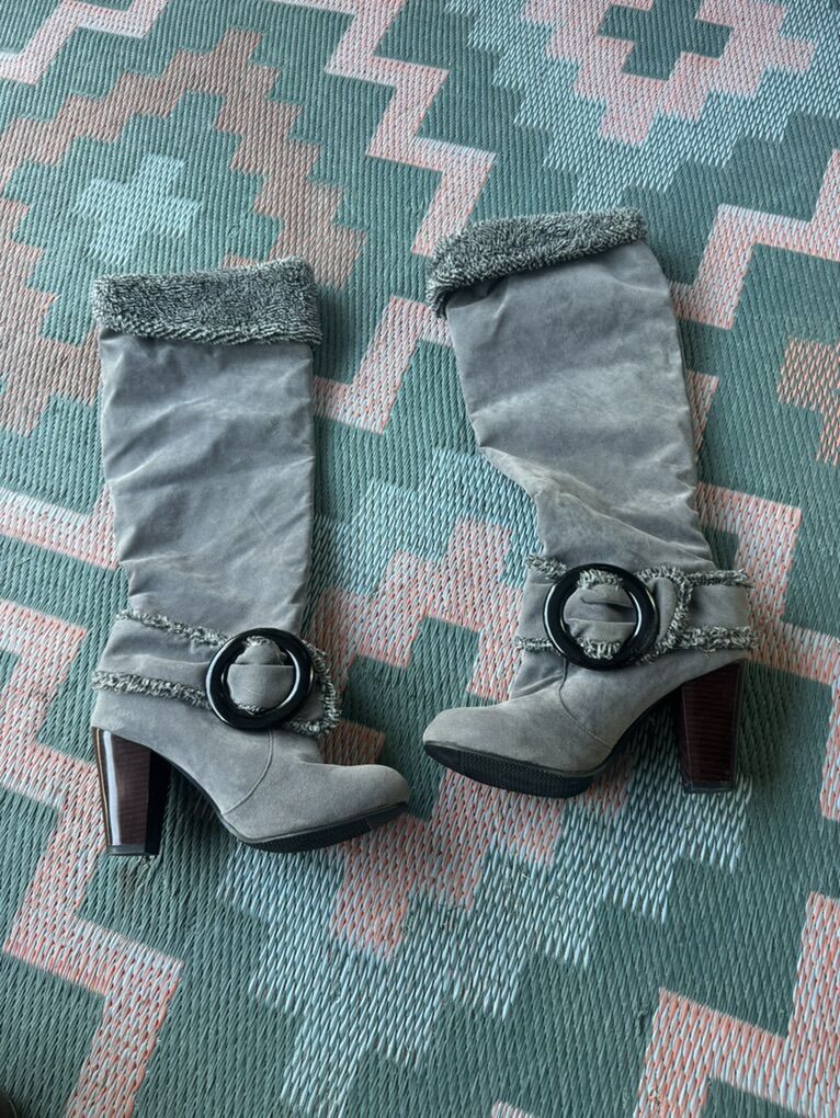 Like New! Gray Suede Block High Heel Knee High