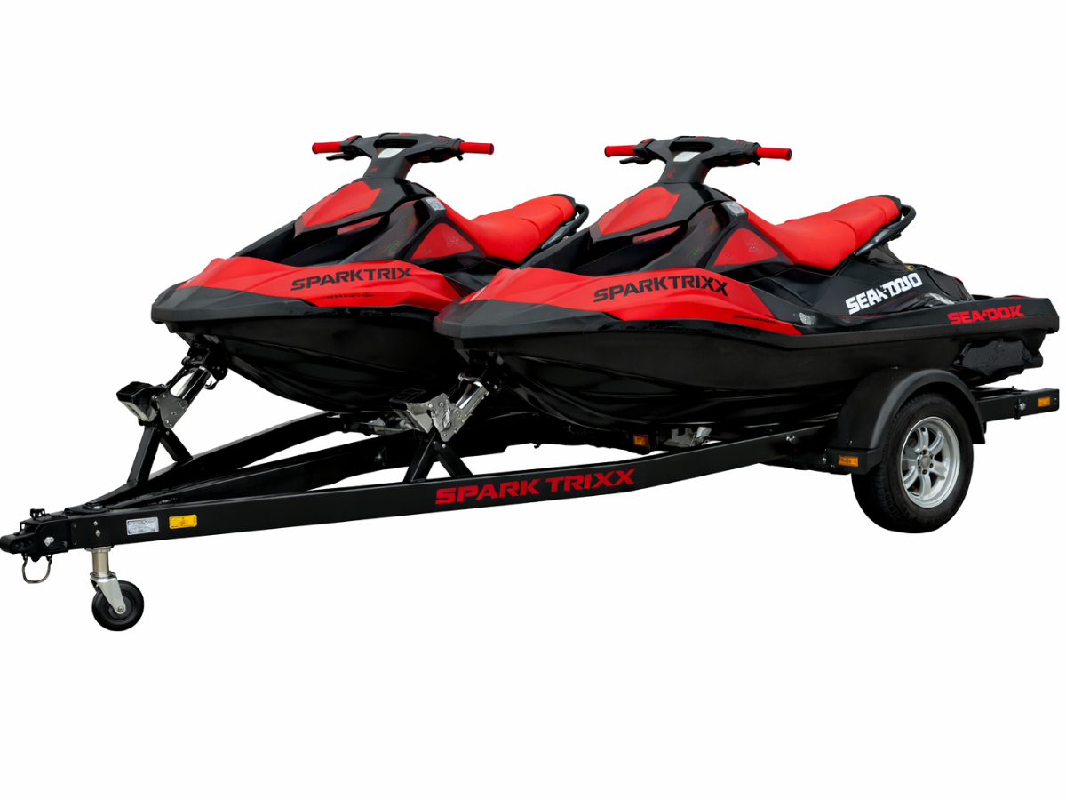 Two SeaDoos Spark Trixx 2-Seaters on a double trailer