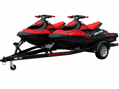 Two SeaDoos Spark Trixx 2-Seaters on a double trailer