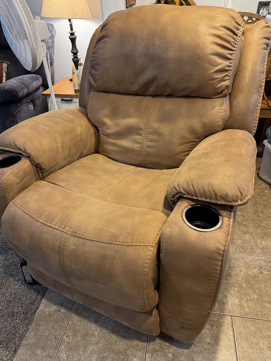 Suede/leather Saddle Brown Power Recliner