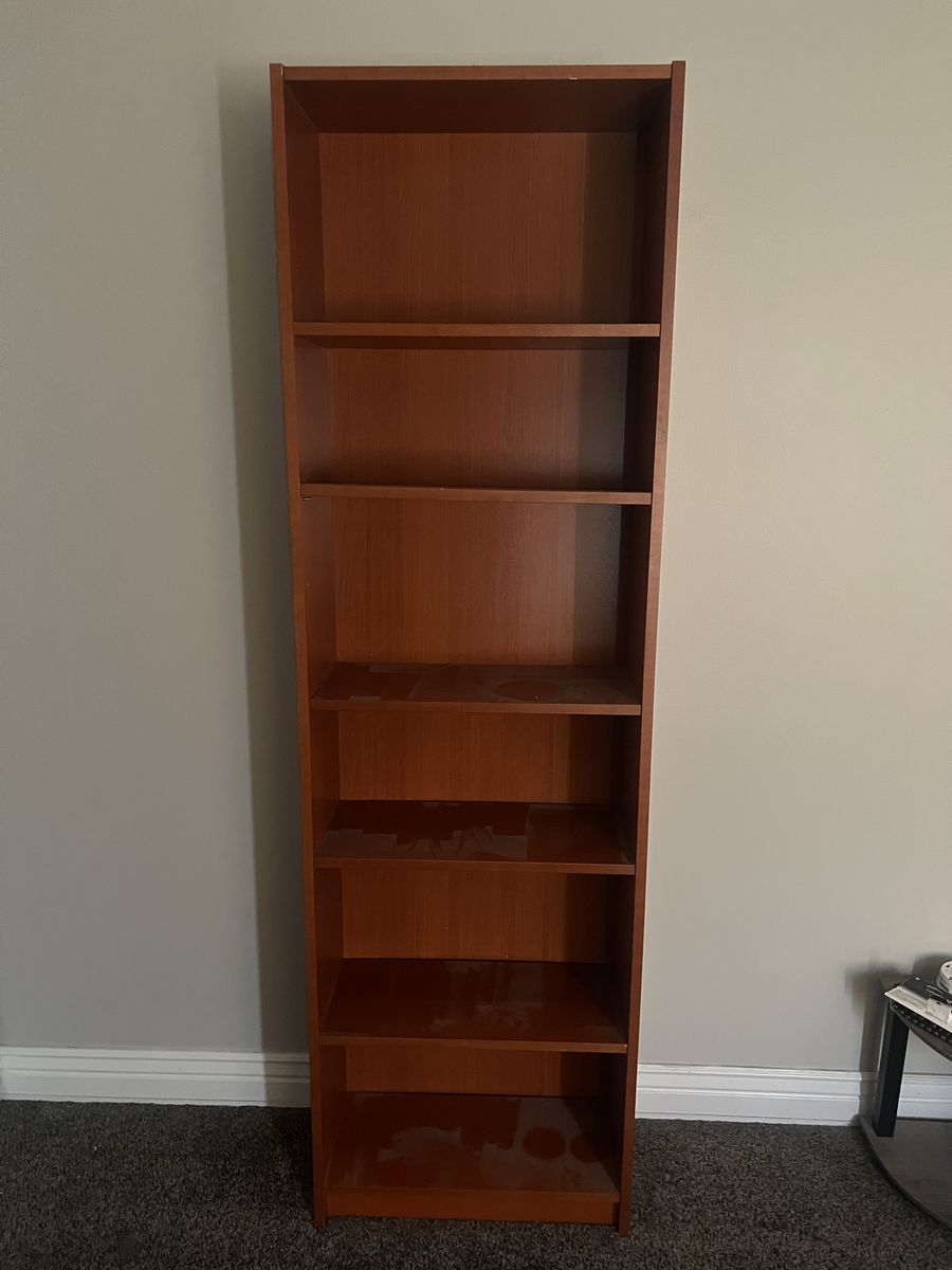 Tall Cherry Wood Finish 6-Shelf Bookcase