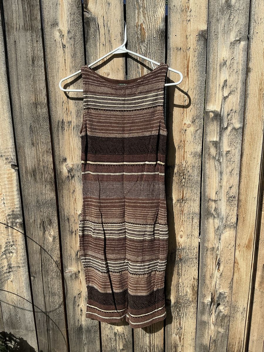 Lauren Ralph Lauren Brown Striped Linen Blend Knit Sheath Dress Size M Midi Boho