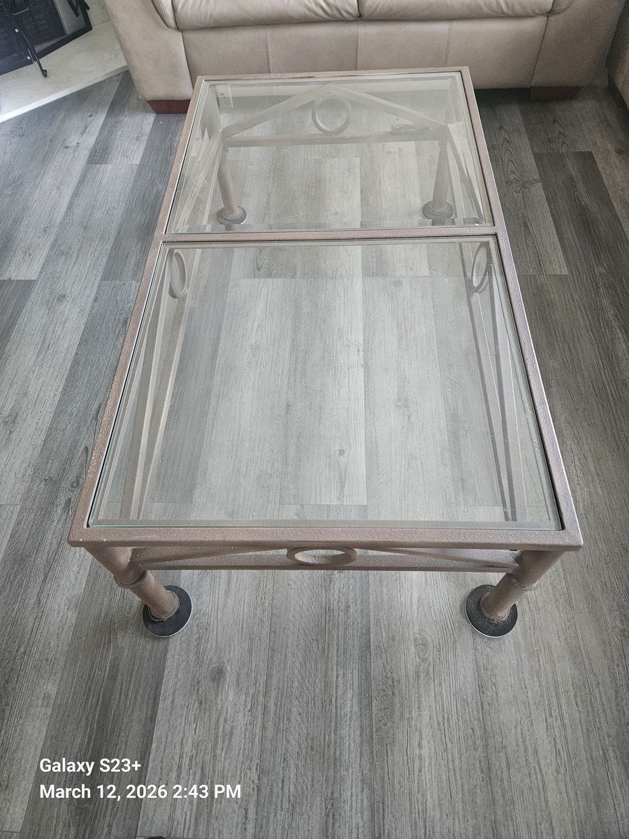 Wrought Iron and Glass Top coffee table and end table