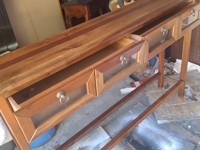 all wood slim entry way table