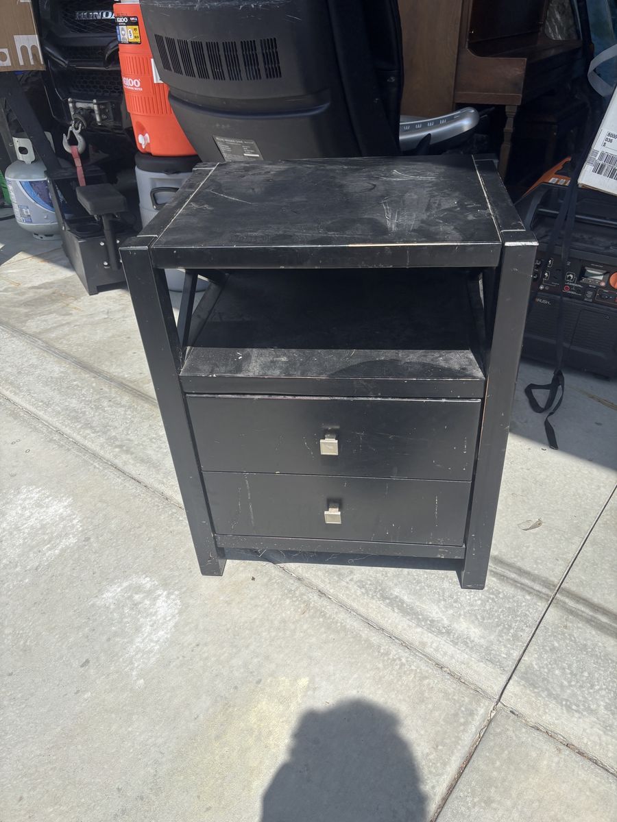 Black Wooden Nightstand with Open Shelf and 2 Storage Drawers