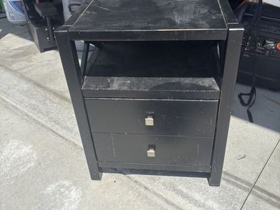 Black Wooden Nightstand with Open Shelf and 2 Storage Drawers