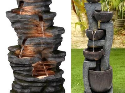 New Outdoor Water Fountain - Garden Rock Waterfall or Tiered Bowl Feature - Patio Decor