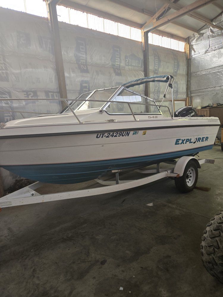 1997 Campion Explorer 542  Boat w/2026 Mercury 4-Stroke Outboard & Trailer cuddy huminbird fish finder snap on clear cabin cover