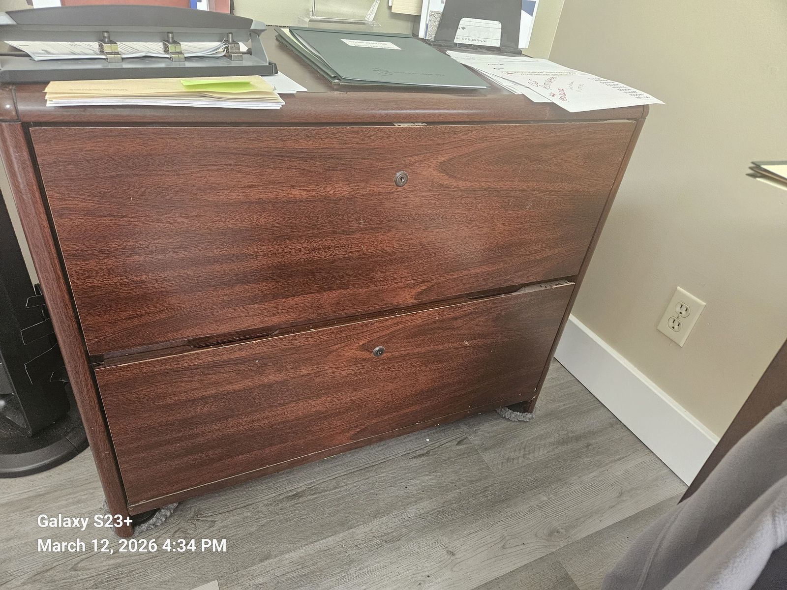Cherry Wood file cabinet, 2 drawer lateral