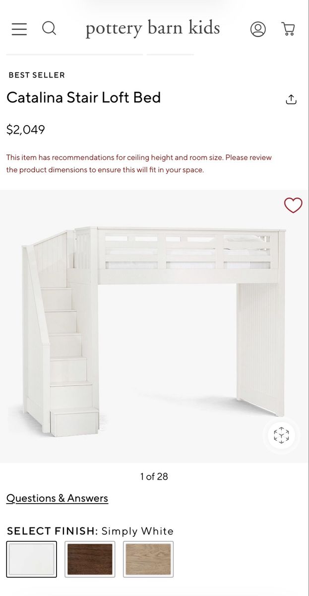 Pottery Barn Twin Loft Bed