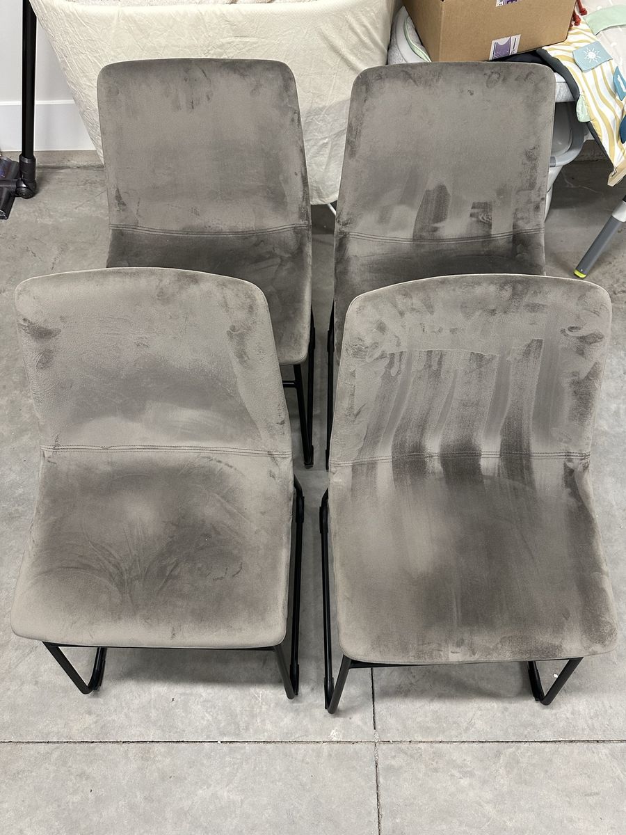Four Gray Velvet Dining Chairs for Sale