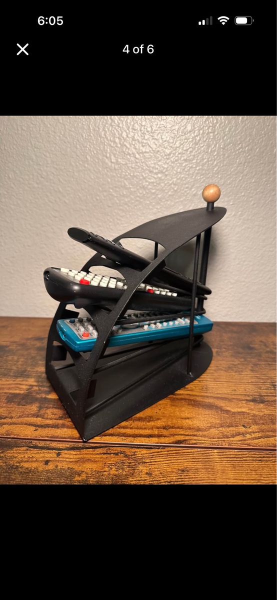 Black Metal and Wood Accent Remote Control Holder Caddy Stand