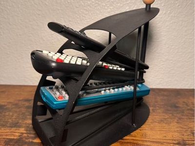Black Metal and Wood Accent Remote Control Holder Caddy Stand