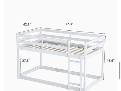 White Wood Twin Bunk Bed with Ladder - 77.3"L x 42.3"W x 46.6"H