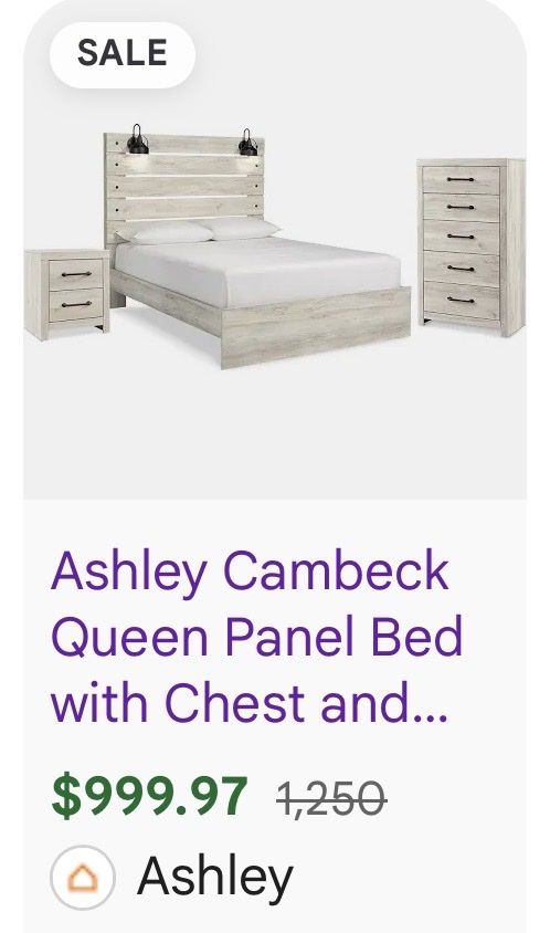 Ashley queen bed and chest of drawers