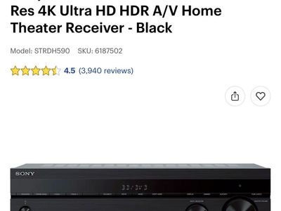 Sony STRDH590 725W 5.2-Ch. Hi-Res 4K Ultra HD HDR A/V Home Theater Receiver - Black