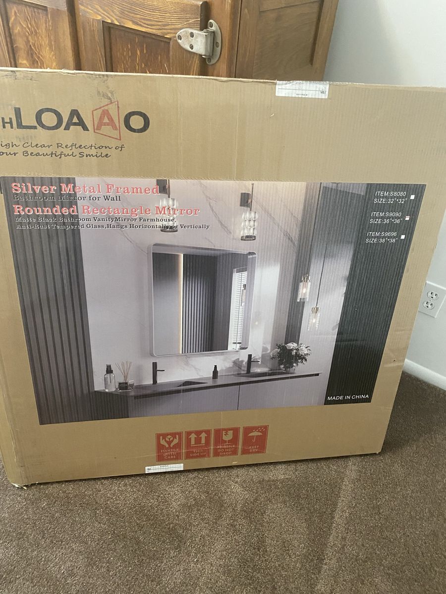 HLOAAO 36"x36" Rounded Rectangle Bathroom Wall Mirror w/ Silver Metal Frame