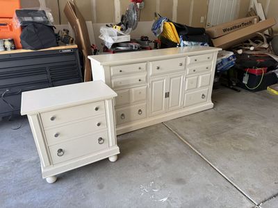 Cream farm style dresser and night stand