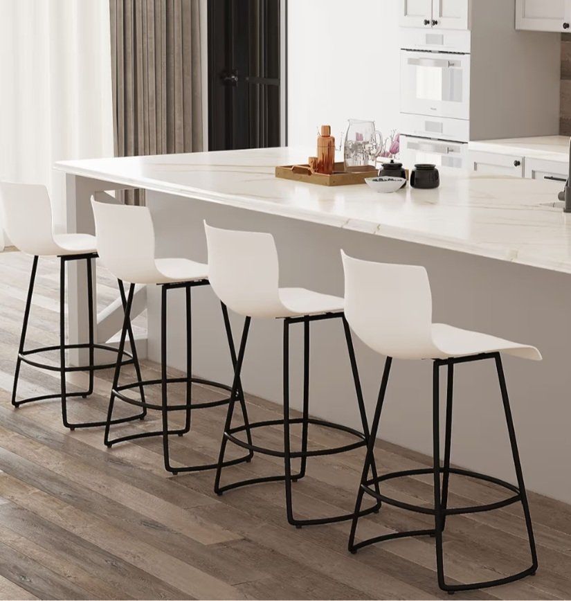 POINTANT Set of 4 Modern White Plastic Bar Stools, Swivel Bar Chairs, 30" Counter Height