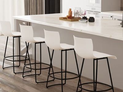 POINTANT Set of 4 Modern White Plastic Bar Stools, Swivel Bar Chairs, 30" Counter Height