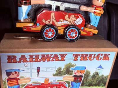 Reproduction Tin Wind Up Clockwork Toy Railway Truck