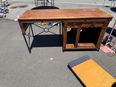 Rustic Wood & Metal Desk - Home Office, Study, Computer Table with Storage Drawers