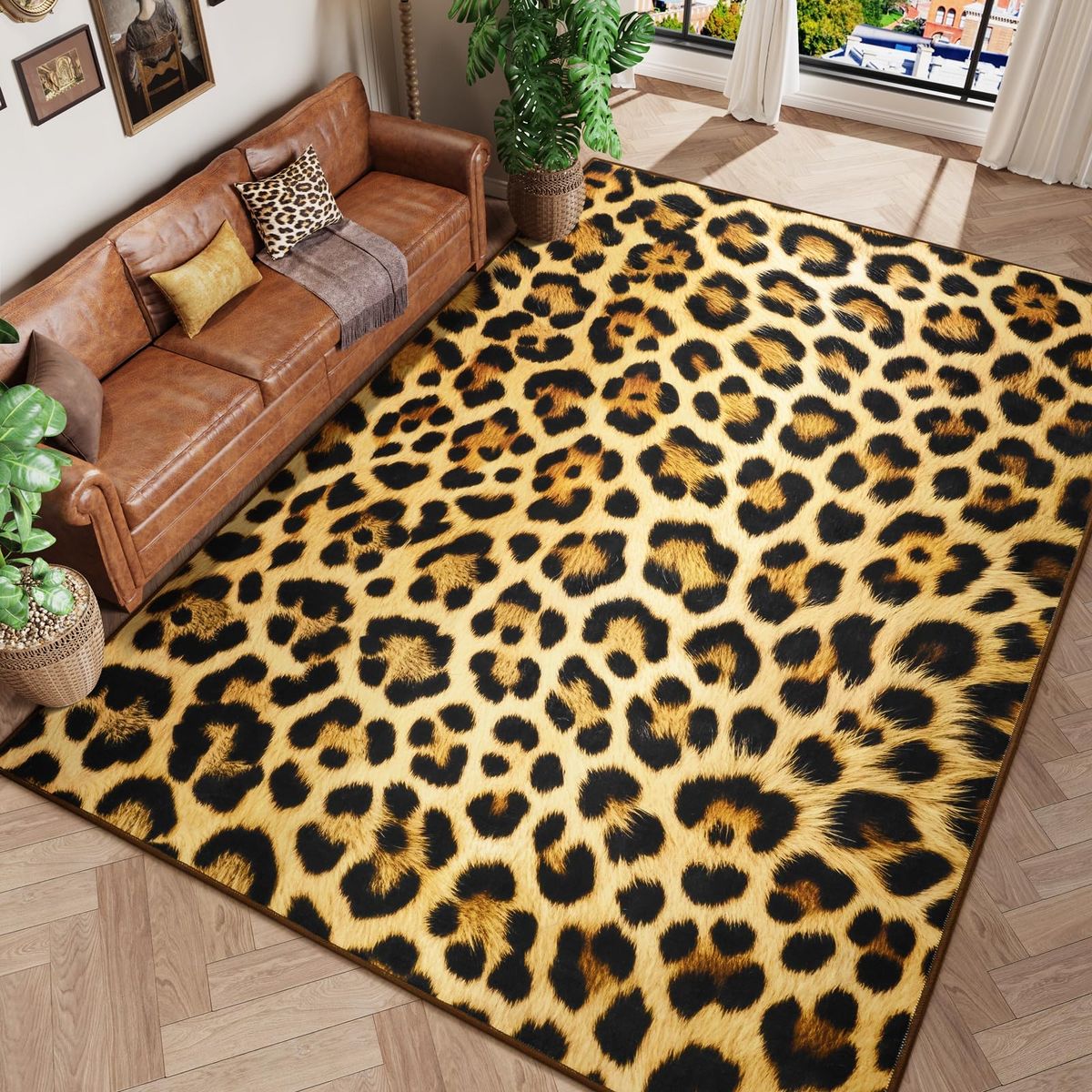Leopard Print Area Rug - Soft & Stylish Faux Fur Accent for Living Room/Bedroom, 6’x9’ft