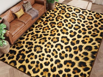 Leopard Print Area Rug - Soft & Stylish Faux Fur Accent for Living Room/Bedroom, 6’x9’ft