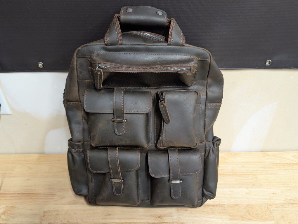 Polare Cowhide Leather Multiple Laptop Backpack YKK