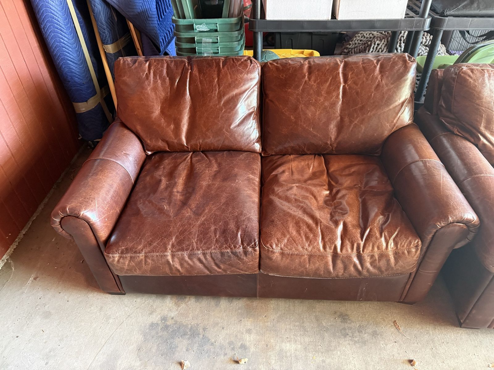 Brown Leather Sofa and Loveseat