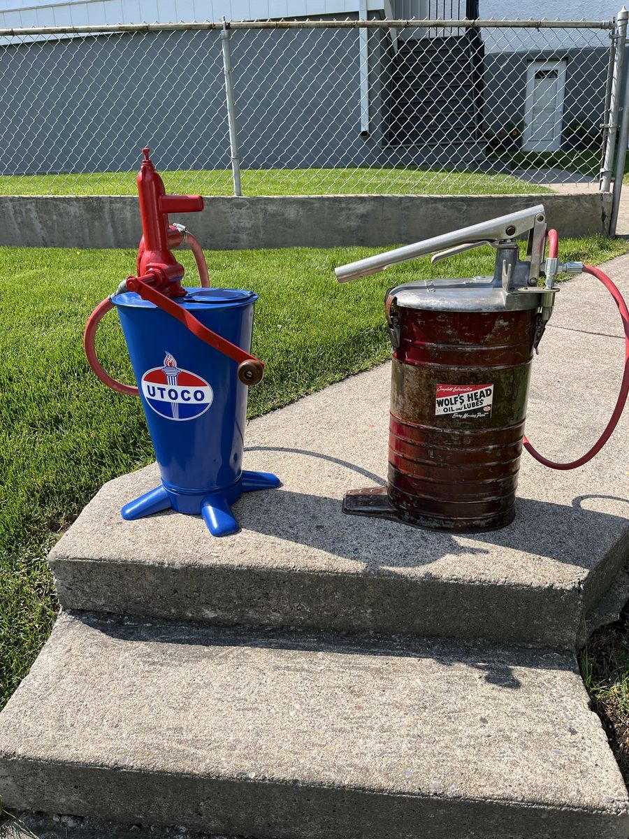 Vintage oil pump dispensers