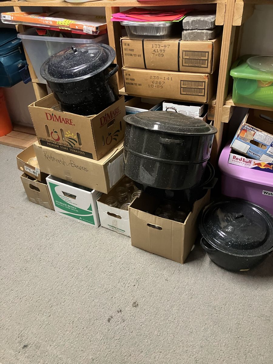 Canning jars and granite pots