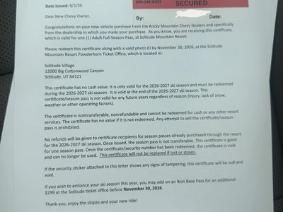 Solitude Mountain Resort Full-Season Pass Certificate - Rocky Mountain Chevy